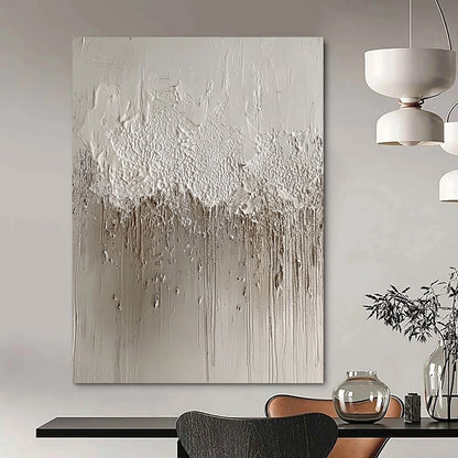 Contemporary abstract artwork featuring textured silver foil layers and intricate gray patterns resembling water droplets, inspired by Chinese ink paintings and concrete art. DLZ1516