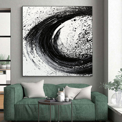Black and White Swirling Splatter "Cosmic Tempest" Painting On Canvas HB281