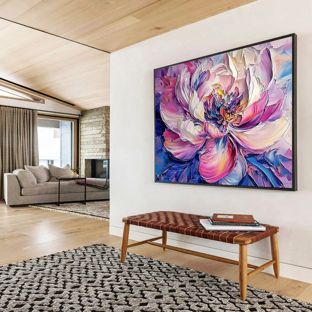 Colorful Layered Peony Flower - Expressive Floral Impasto Painting On Canvas HB0448