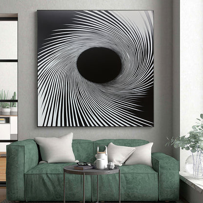 Black & White Radial Lines - “Hypnotic Tunnel Vision” Painting On Canvas HB183