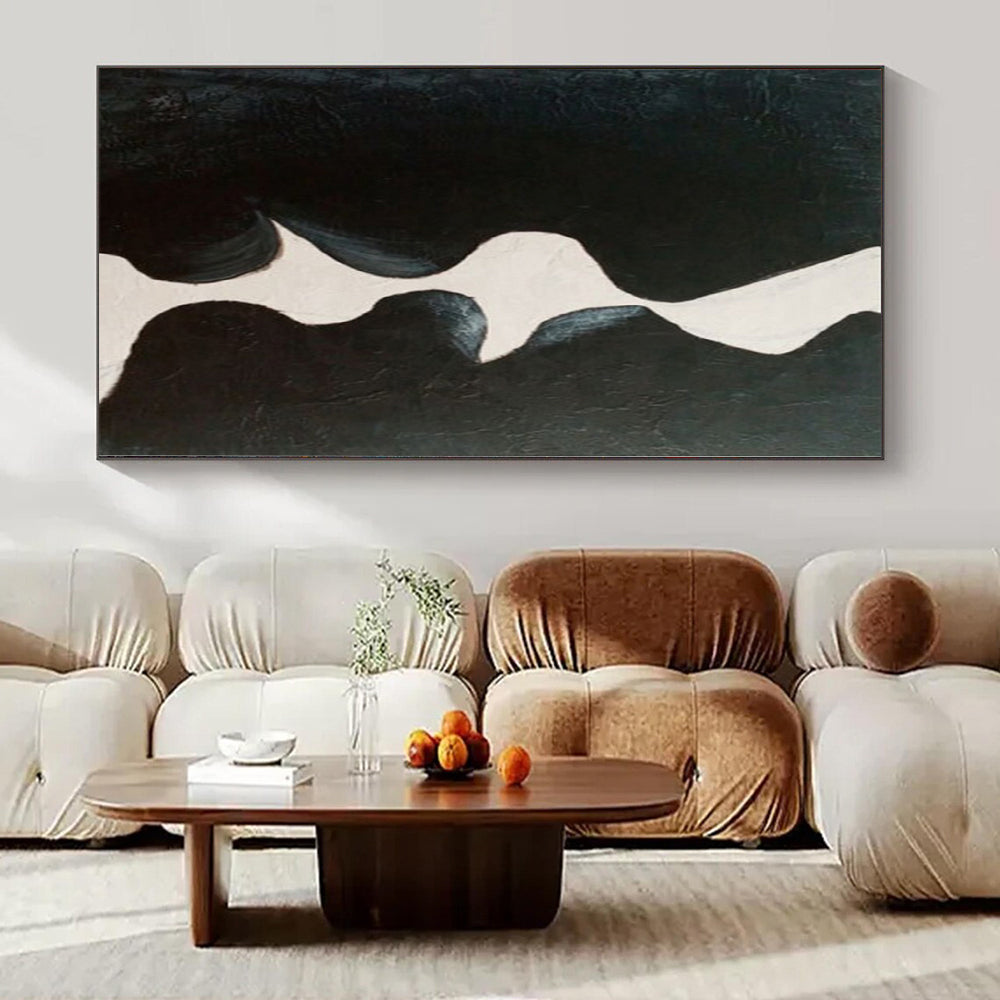 Minimalist Monochrome Hand-Painted Abstract Canvas for Dining Rooms