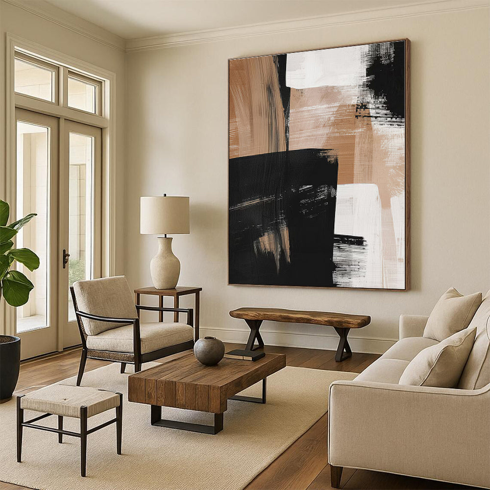 Gigantic Custom Abstract Canvas for Family Room Mantel Feature Wall