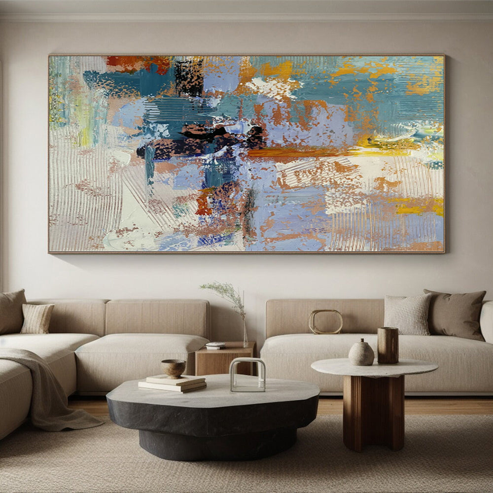 Oversized Abstract Wall Art for Chicken Coop Interiors - Custom Mixed Media on Linen