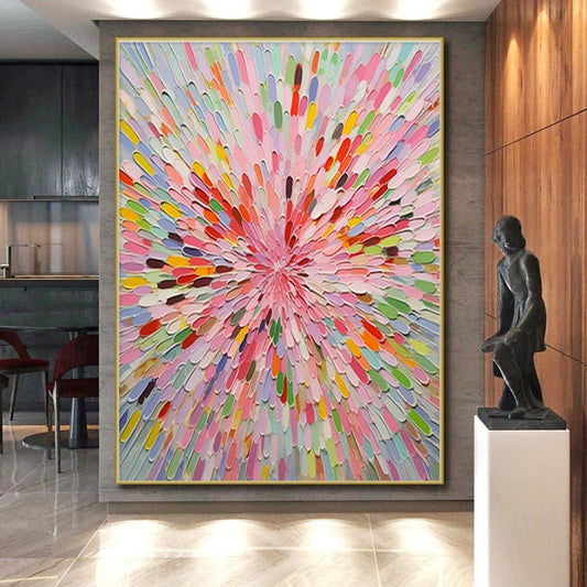 Oversized Hand-Painted Abstract Canvas for Living Room Media Wall