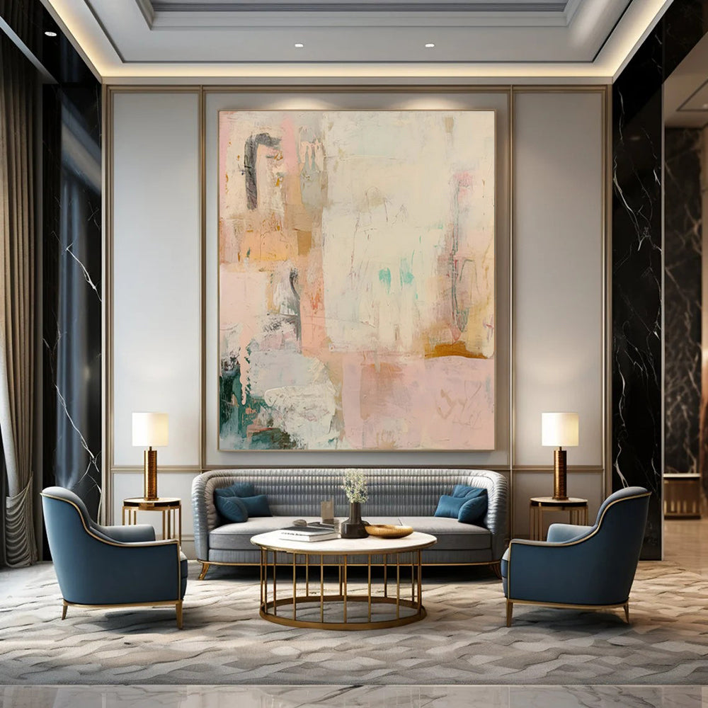 Large Hand-Painted Modern Abstract Wall Decor for Senior Living Community Activity Rooms