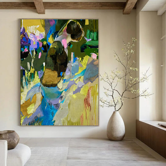 Oversized Hand-Painted Modern Abstract Painting for Bedroom Pet Sleeping Nooks