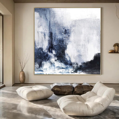 Large Hand-Painted Contemporary Abstract Wall Art for Living Room Behind Armchairs
