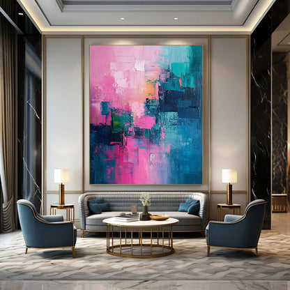 Huge Hand-Painted Contemporary Abstract Painting for Stylish Bar Outdoor Seating Areas