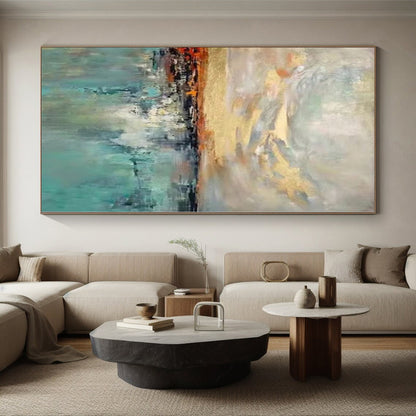 Enormous Hand-Painted Abstract Canvas for Greenhouse Interior Wall