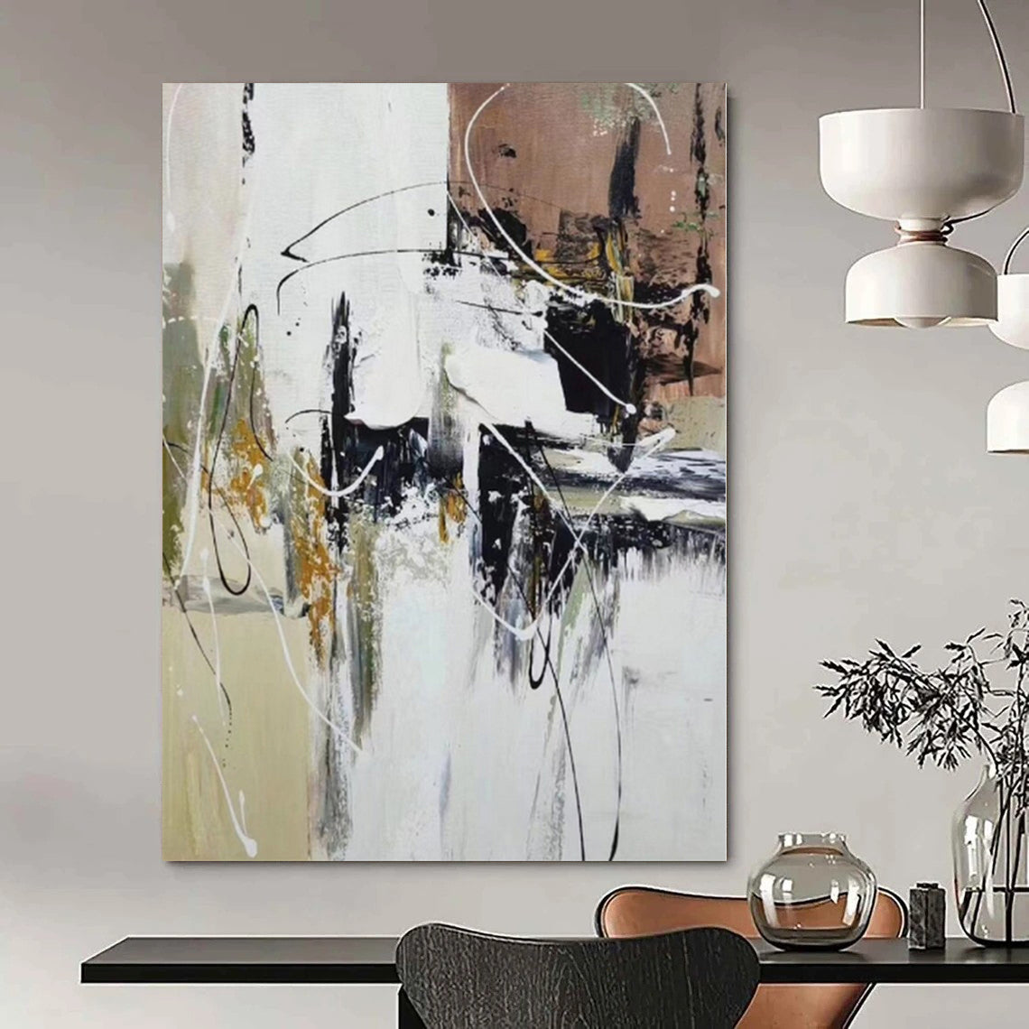 Immense Abstract Canvas for Tiny House Interiors - Hand-Painted Mixed Media on Canvas