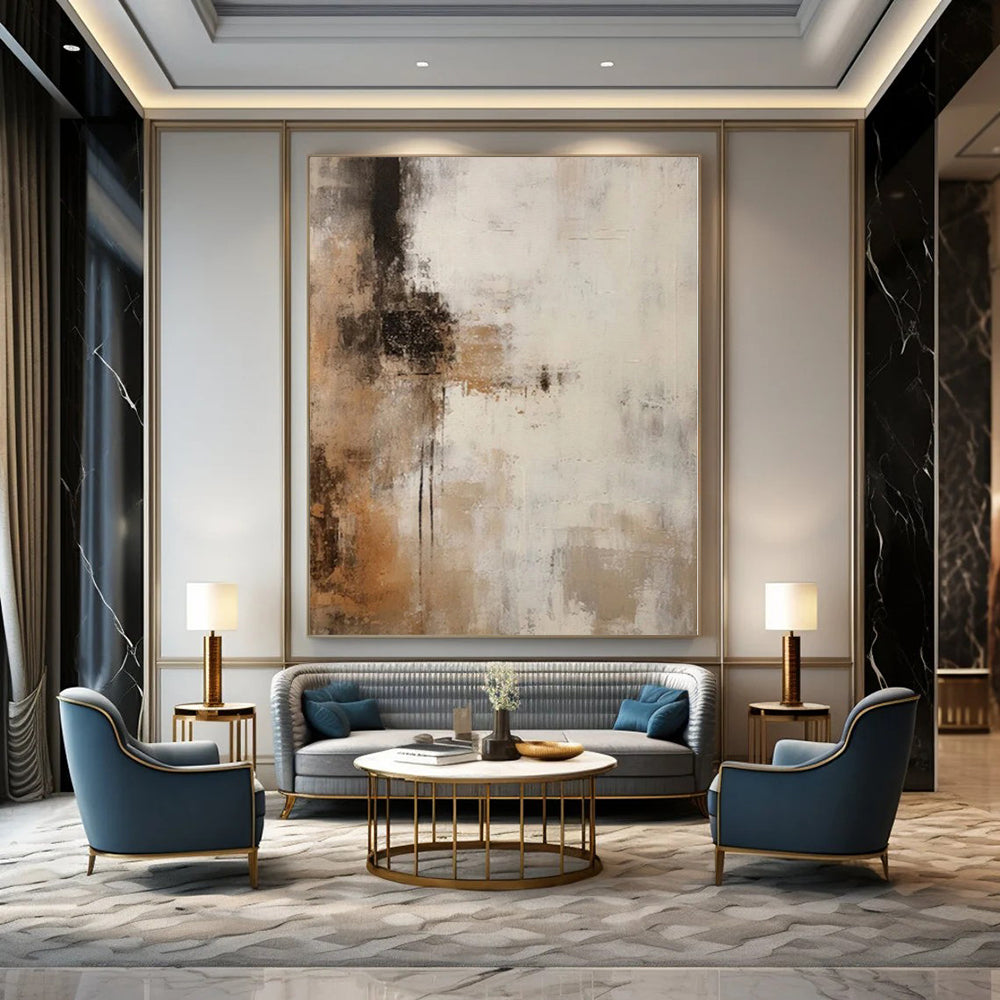 Zen Garden-Inspired Hand-Painted Abstract Canvas for Serene Dining Rooms