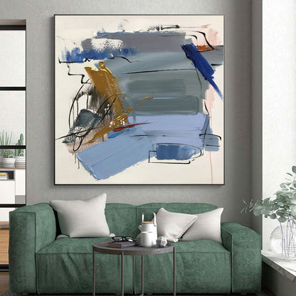 Custom Oversized Hand-Painted Abstract Canvas for Attic Living Space Feature Wall