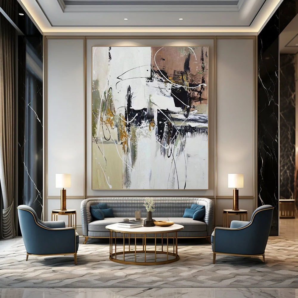 Immense Abstract Canvas for Tiny House Interiors - Hand-Painted Mixed Media on Canvas