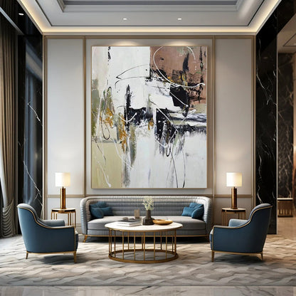 Immense Abstract Canvas for Tiny House Interiors - Hand-Painted Mixed Media on Canvas