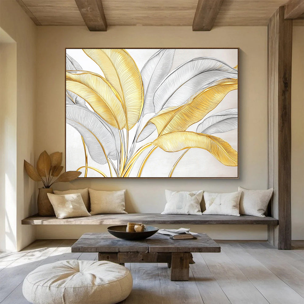 “Gold - Silver Leaf Patterns” - Metallic Botanical Painting HB0530