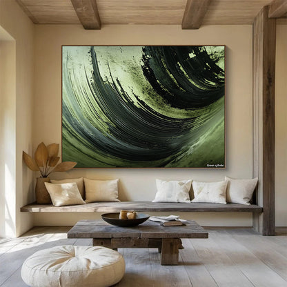 Green and Black Swirled Textures - Expressive Abstract Painting On Canvas HB0504