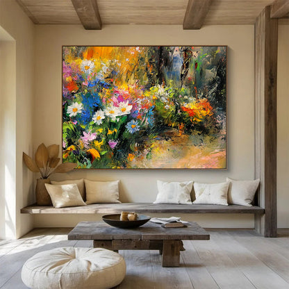 “Colorful Wildflower Garden” - Yellows, Whites, Blues, Pinks, Flower Field - Impressionist Oil Painting HB1567