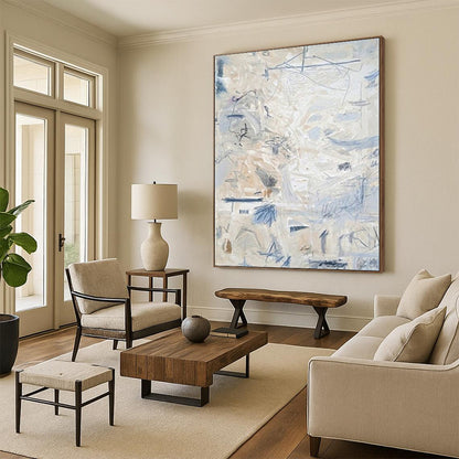 Fibrous Textures: Extended Custom Abstract Painting for Office and Dining Room DTP144
