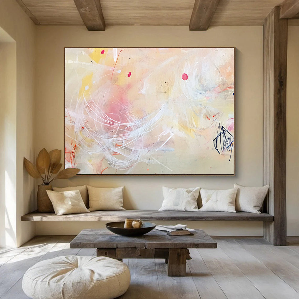 “Pastel Whimsy” - Pink, Yellow, White, Delicate Strokes - Abstract Watercolor - Inspired Acrylic Painting HB1547