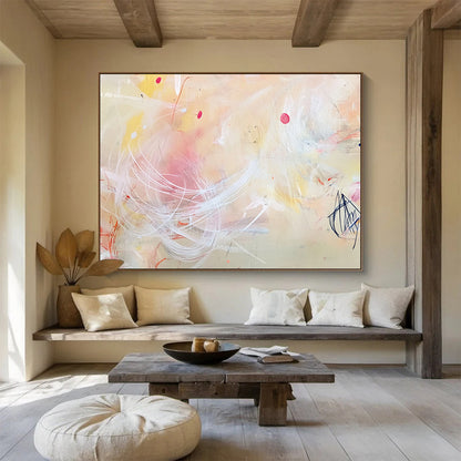 “Pastel Whimsy” - Pink, Yellow, White, Delicate Strokes - Abstract Watercolor - Inspired Acrylic Painting HB1547