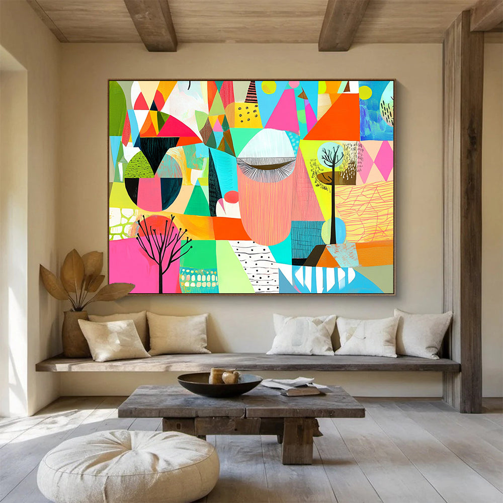 “Geometric Color Collage” - Multicolor, Geometric Shapes Painting On Canvas HB0742