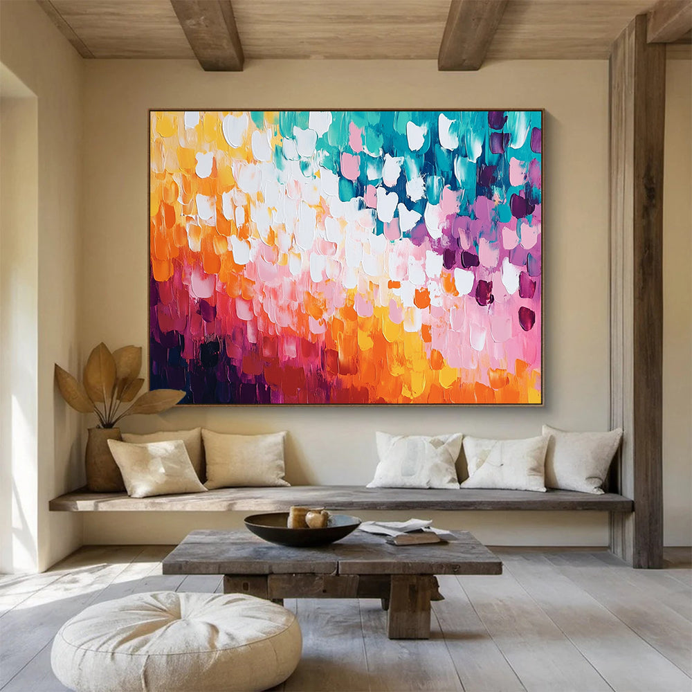 “Pastel Colorful Dots” - Pastel Palette, Colorful Dot Pattern Painting On Canvas HB0859