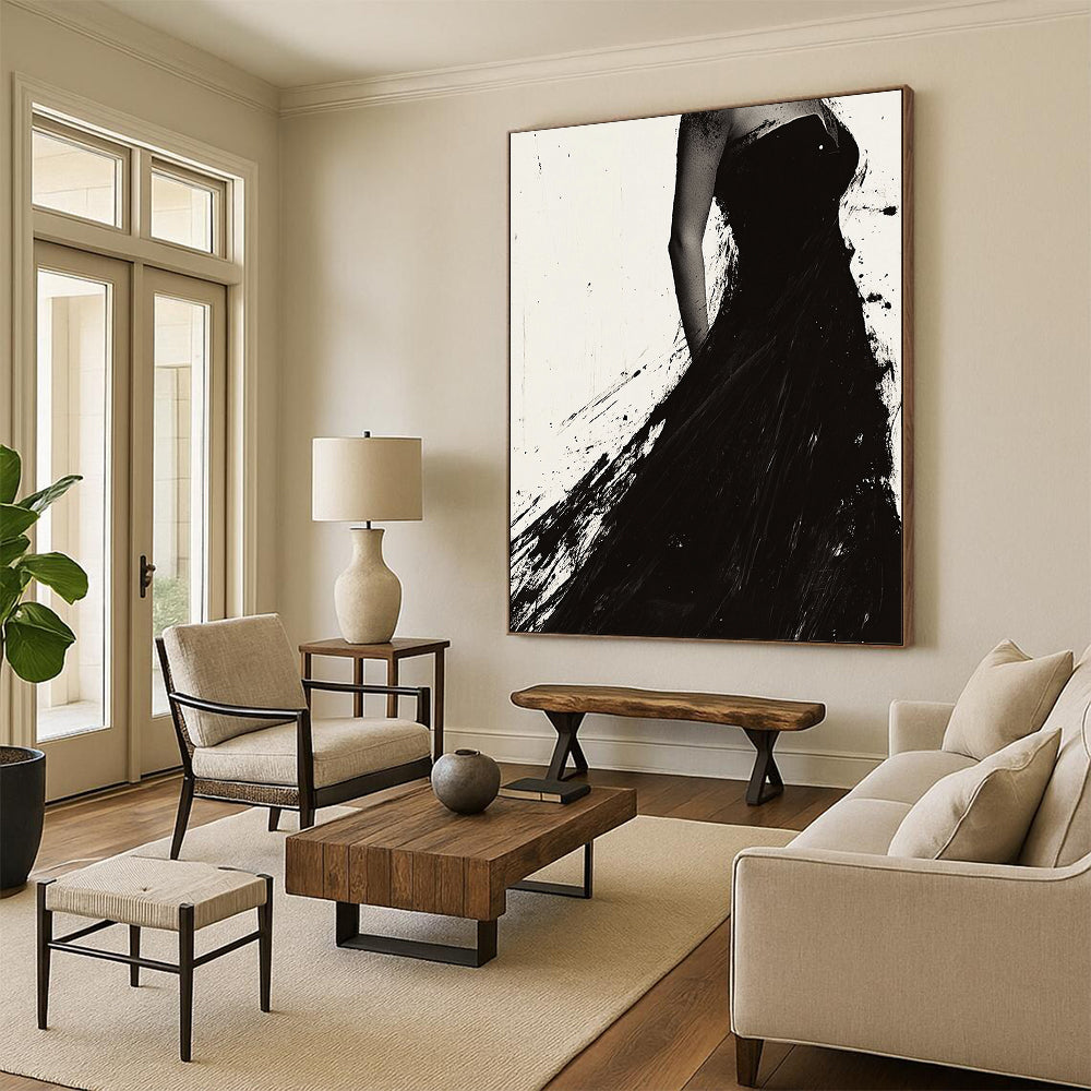 Black Dress Silhouette "Elegant Splash" Painting On Canvas HB303