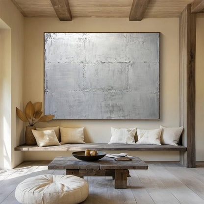“Minimalist Silver Grid” - Subtle grays, textured grid, Minimalist Textural Painting On Canvas HB0575
