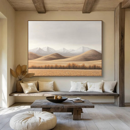 “Minimalist Mountain Landscape” - Brown, White, Gray, Simplified Nature Scene - Oil Painting HB1652
