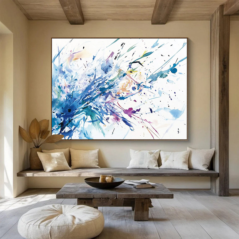 “Color Burst Splatter” - Energetic splashes of blue, purple, pink, Watercolor - Style Abstract Painting On Canvas HB0540