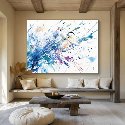 “Color Burst Splatter” - Energetic splashes of blue, purple, pink, Watercolor - Style Abstract Painting On Canvas HB0540