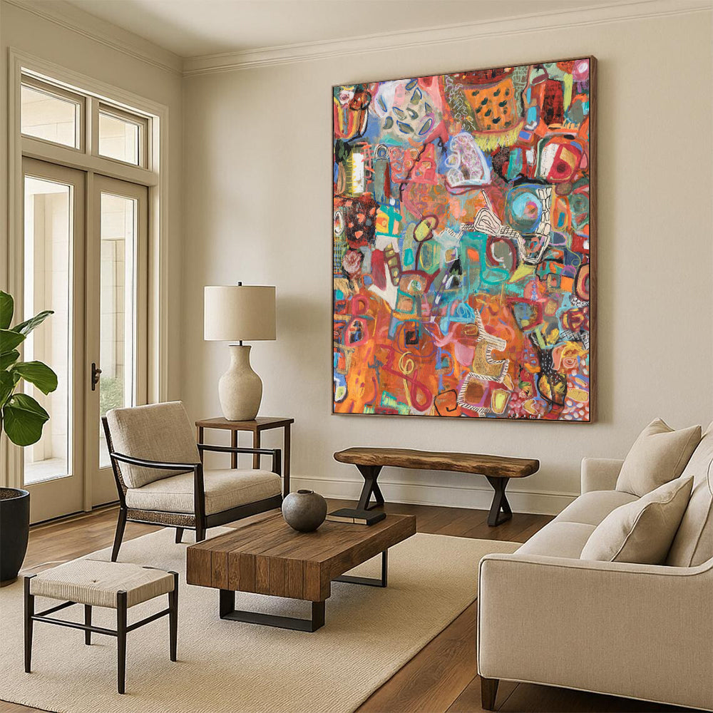 Hand-Painted Large Custom Abstract Art: Textured Details for Hotel & Hallway DTP291