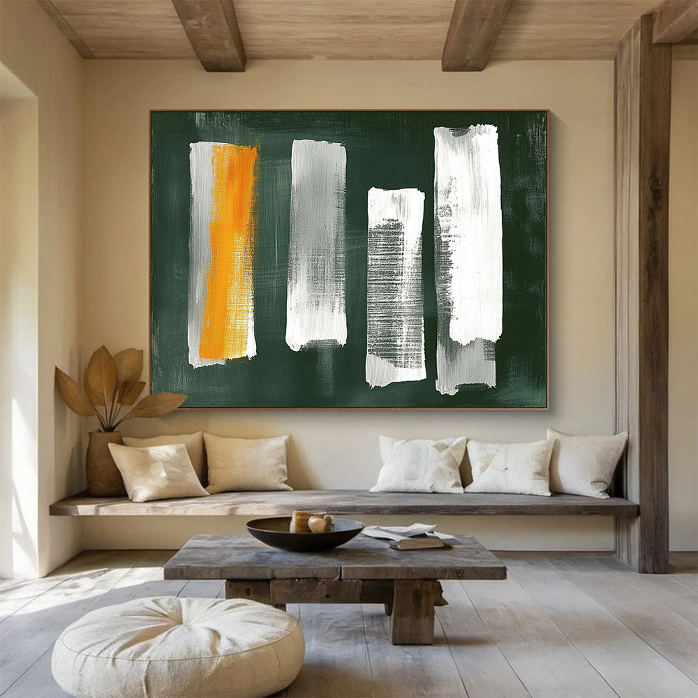 “Green - Based Brush Strokes” - Green, White, Orange, Gray Strokes - Painting On Canvas HB1413