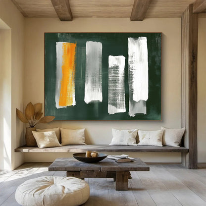 “Green - Based Brush Strokes” - Green, White, Orange, Gray Strokes - Painting On Canvas HB1413