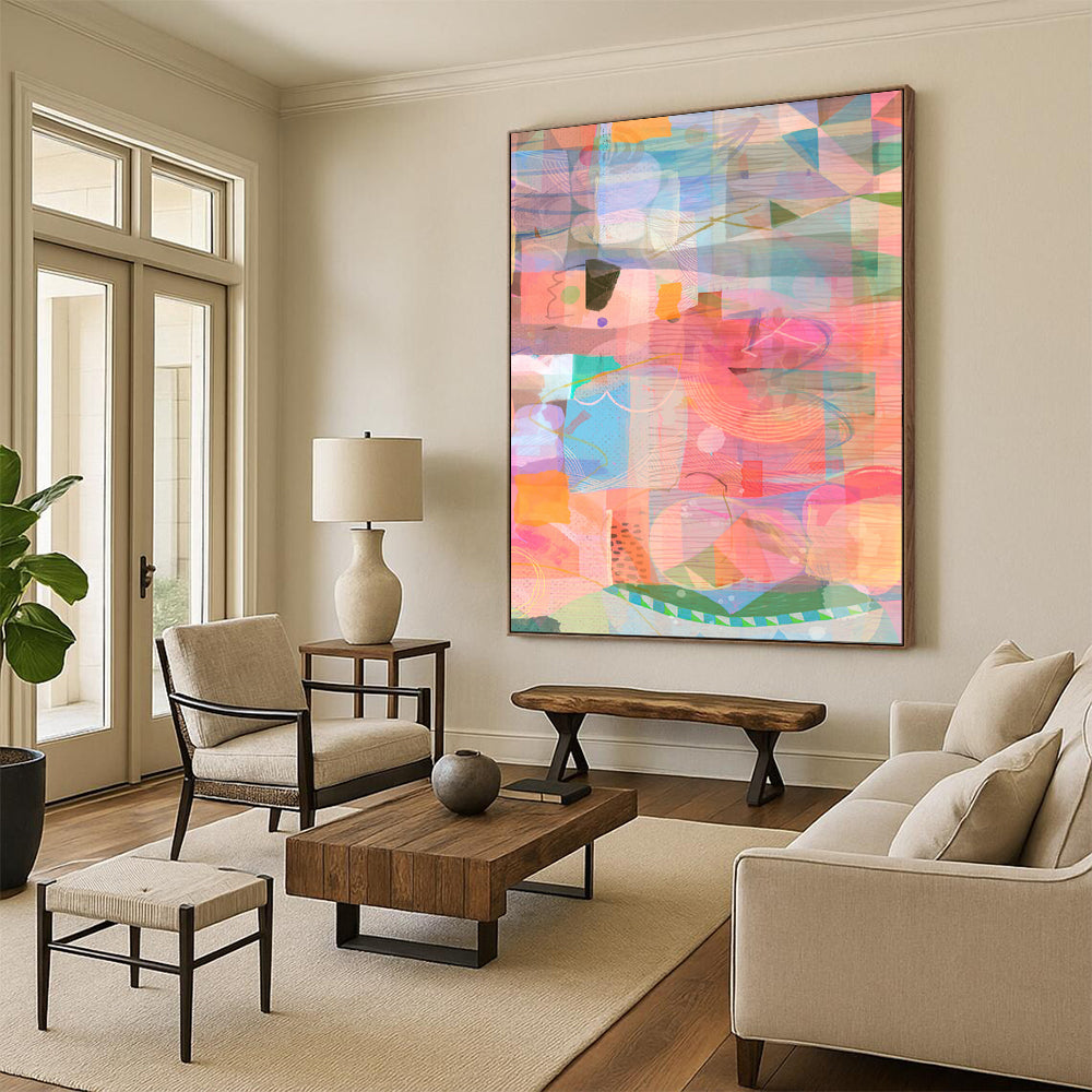 Custom Hand-Painted Abstract Mural for Living Room & Hotel LargeART1862