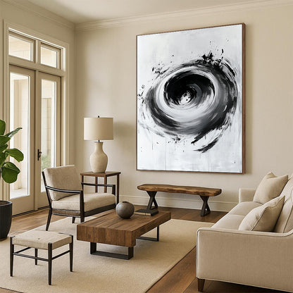 Black and White Swirling Vortex "Cosmic Pull" Painting On Canvas HB261