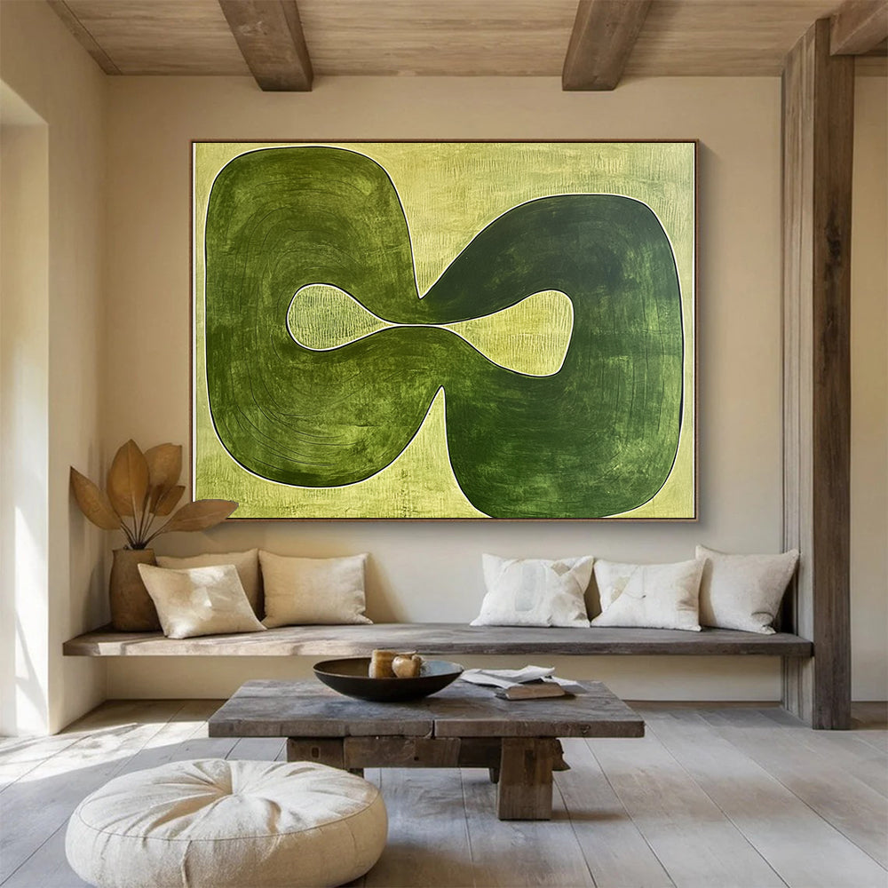 “Infinite Green Loop” - Greens, Beiges, Abstract Infinity - Inspired Shape - Acrylic Painting HB1763