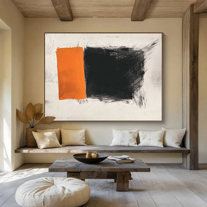 Textured Orange and Black Blocks - Impasto Color - Field Painting On Canvas HB0462
