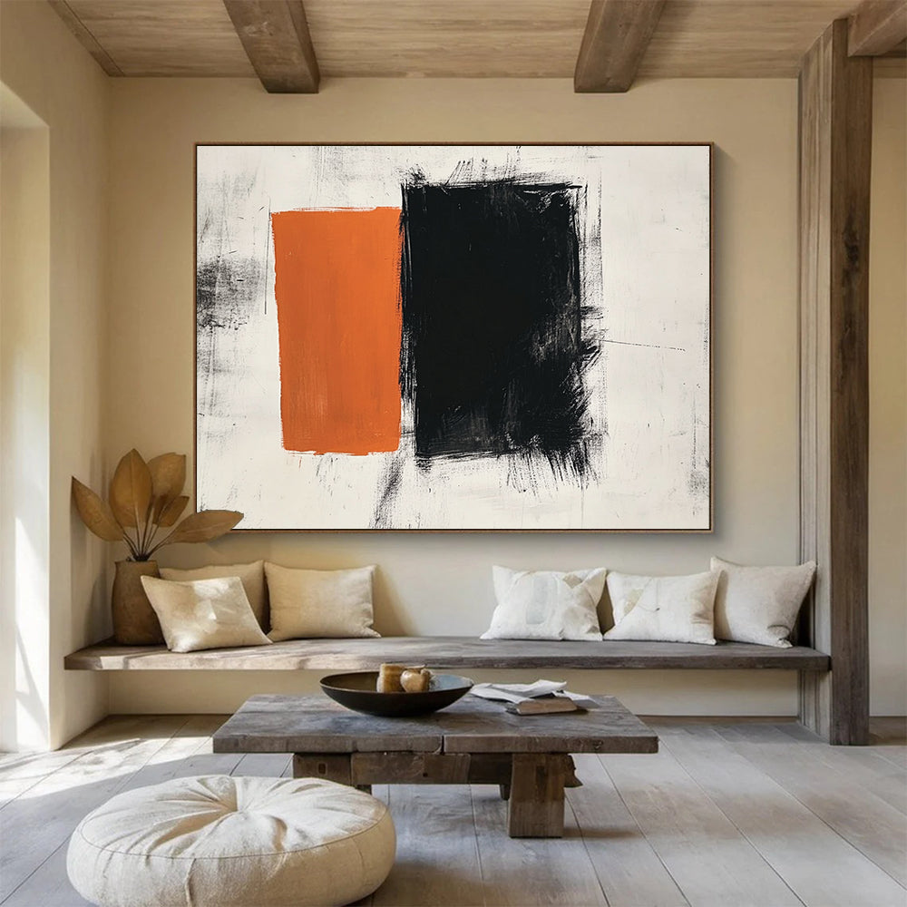 Dynamic Orange and Black Shapes - Energetic Abstract Painting On Canvas HB0463