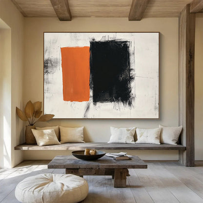 Dynamic Orange and Black Shapes - Energetic Abstract Painting On Canvas HB0463