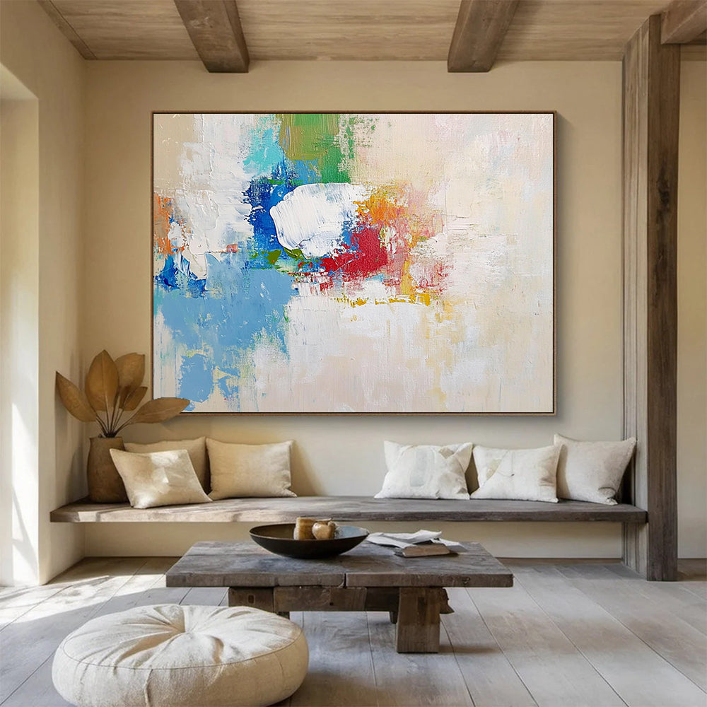 “Colorful Abstract Impasto” - Blue, green, red, orange, white; Textured abstract brushstrokes; Acrylic Painting On Canvas HB1236
