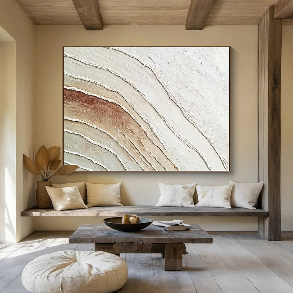 “White - Beige Textured Curved Layers” - Abstract Textural Painting On Canvas HB0510
