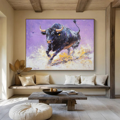Vibrant Purple - Backed Bull - Dynamic Animal Oil Painting On Canvas HB0466