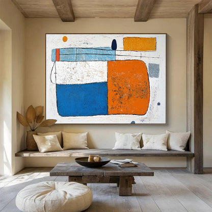 “Colorful Geometric Abstract” - Blue, orange, white, gray, yellow; Colorful geometric abstract shapes; Acrylic Painting On Canvas HB1255