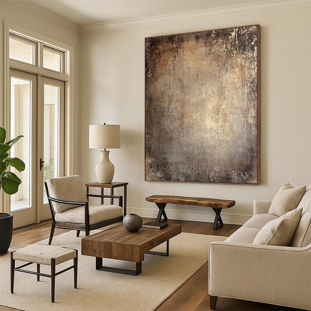 Contemporary abstract painting with distressed earth tones and flat textures creating a warm nostalgic backdrop perfect for highlighting your subject. DLZ1291