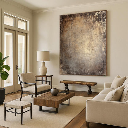 Contemporary abstract painting with distressed earth tones and flat textures creating a warm nostalgic backdrop perfect for highlighting your subject. DLZ1291