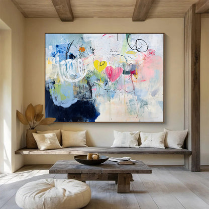 “Abstract Hearts and Shapes in Soft Hues” - Expressive Abstract Painting On Canvas HB0517