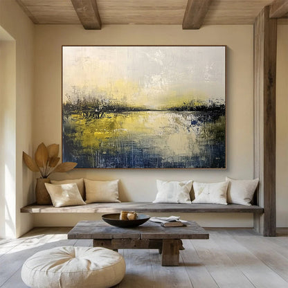 “Misty Yellow Lake” - Yellow, Gray, Hazy Sky and Reflective Water Painting On Canvas HB0939
