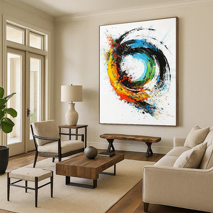 Colorful, Swirling Circle "Vibrant Color Vortex" Abstract Expressionist Painting On Canvas HB177