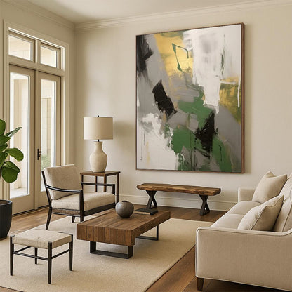 Frosted Ferns: Colossal Textured Custom Abstract Painting for Bedroom and Office DTP115